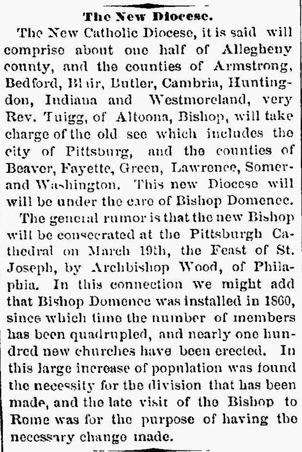 Catholic Diocese Pennsylvania 1876